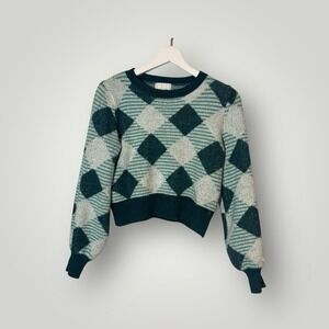 Pink Rose Argyle Knit Sweater Size Sm